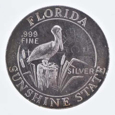 VINTAGE Florida Sunshine State .999 Fine Silver 1 Oz Round *582