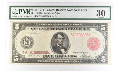 1914 $5 New York NY FRN Fr#833b Large Note Very Fine 30 PMG *5475