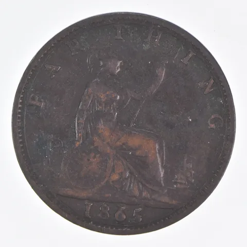 Better Date - 1865 Great Britain 1 Farthing World Coin *029