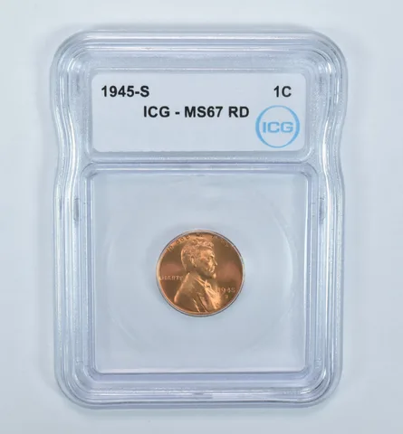 1945-S Lincoln Wheat Cent MS67 RD ICG