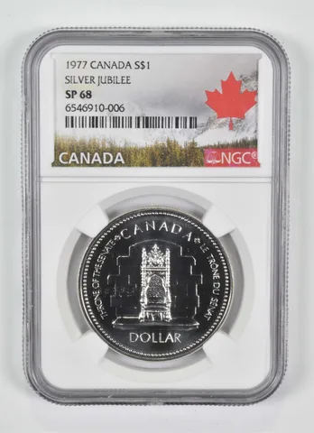 1977 SP68 Canadian $1 Silver Dollar Silver Jubilee NGC Canada Lbl