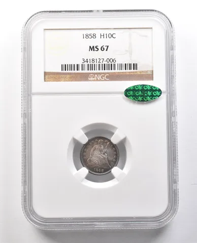 1858 Seated Liberty Half Dime MS67 NGC CAC a1243