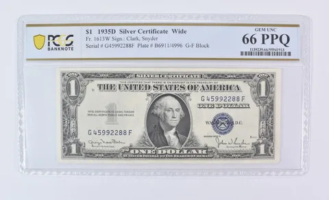 1935 D $1 Silver Certificate Wide Fr#1613W Gem Unc 66 PPQ PCGS