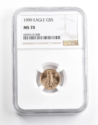 1999 $5 American Gold Eagle 1/10 Oz MS70 NGC Brown Label