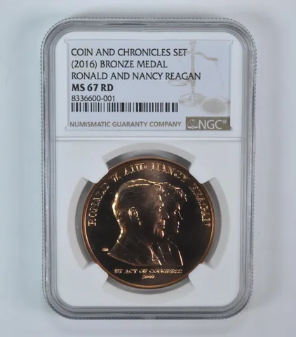 (2016) Bronze Medal Ronald Nancy Reagan Coin & Chronicles Set MS67 RD NGC
