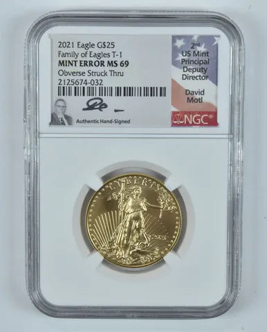 Mint Error 2021 $25 Gold Eagle Motl Strike Through 1/2 Oz MS69 NGC *9278