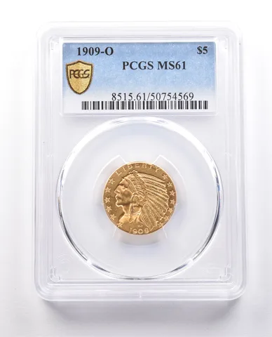 1909-O $5 Indian Head Gold Half Eagle MS61 PCGS a0029