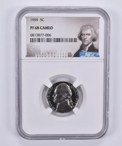 1959 Jefferson Nickel 5c PF68 Cam NGC Special Label