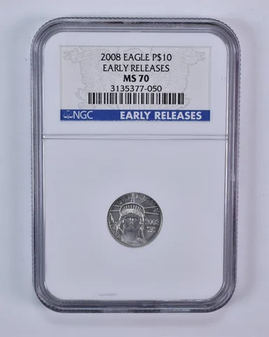 2008 $10 American Platinum Eagle Early Releases 1/10 Oz Platinum MS70 NGC