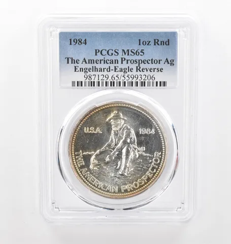 1984 Engelhard Prospector 1 Oz Silver Eagle Reverse MS65 PCGS Nice Tone *2174