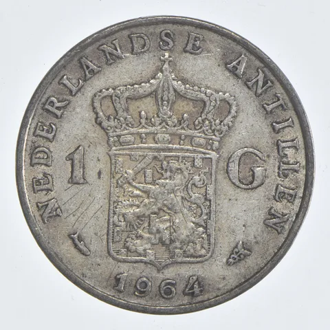 SILVER WORLD Coin 1964 Netherlands Antilles 1 Gulden World Silver Coin *885