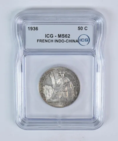 1936 French Indo-China 50 Cents MS62 ICG Beautiful Tone *5889