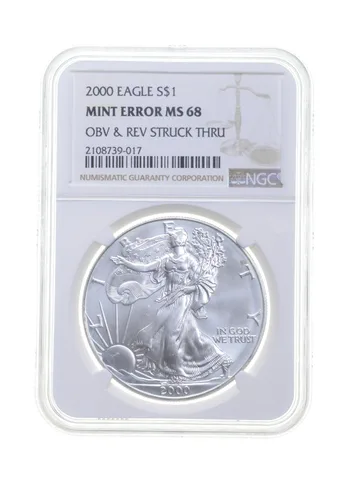 MS68 MINT ERROR 2000 American Silver Eagle - OBV & REV Struck Thru - NGC a4359