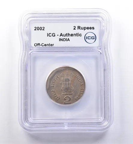 2002 India 2 Rupees Off-Center Authentic ICG a8541