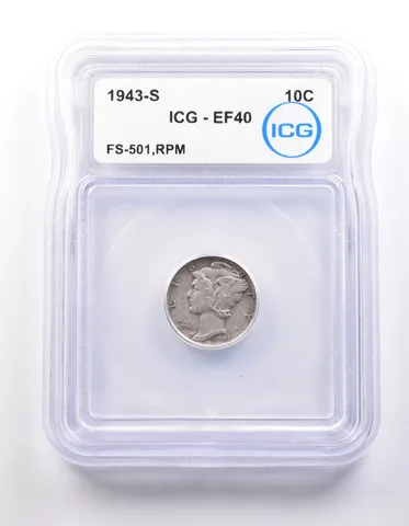 1943-S Mercury Dime FS-501 RPM EF40 ICG *9840