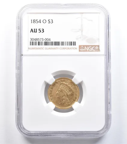 1854-O $3 Indian Princess Head Gold Three Dollars AU53 NGC a0867