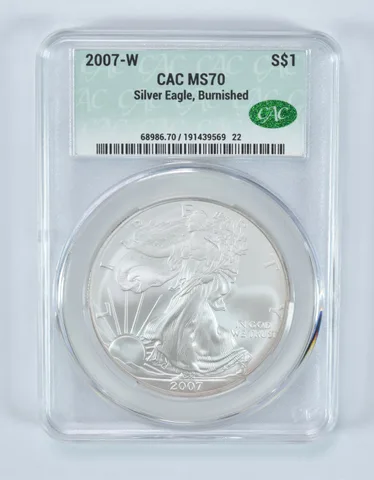 2007-W Burnished Silver Eagle MS70 CAC CACg