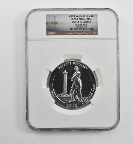 2013 5 Oz Silver Quarter ATB Peace Memorial ER MS69 DPL NGC *1552