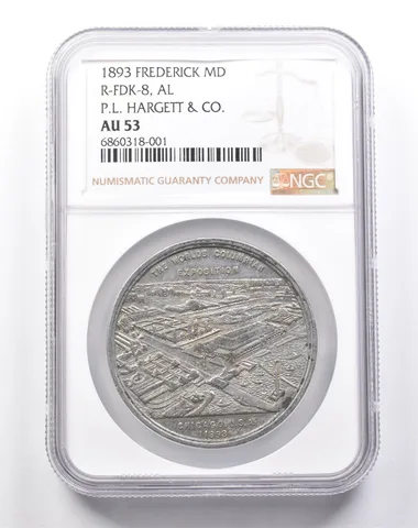 1893 Frederick MD R-FDK-8 AL P.L. Hargett & Co AU53 NGC *6529