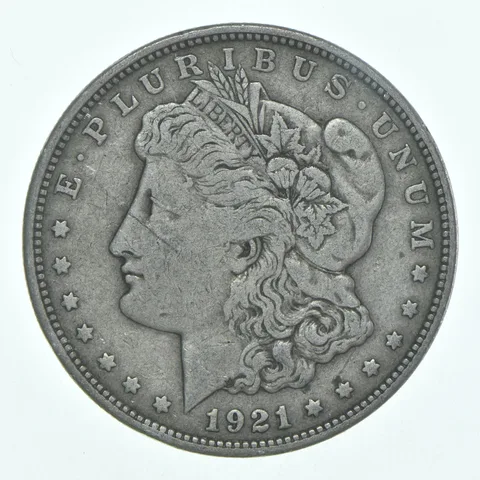 (1) VG 1921 (P) Morgan Silver Dollar VG-XF Circ 90%
