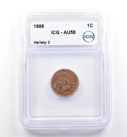 1886 Indian Head Cent Variety 2 AU58 ICG *0113