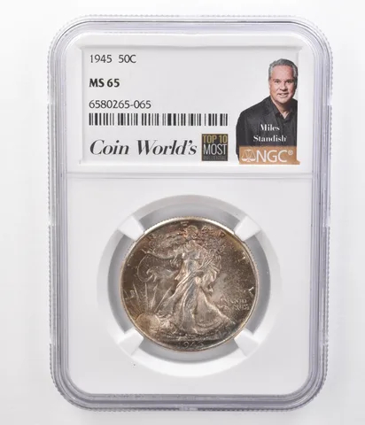 1945 Walking Liberty Half Dollar Miles Standish MS65 NGC Beautifully Toned a0023
