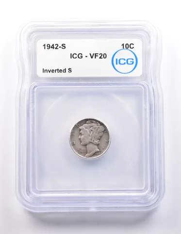 1942-S Mercury Dime Inverted S VF20 ICG *9858