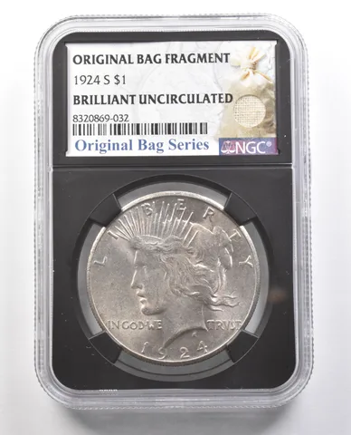1924-S Peace Silver Dollar Original Bag Fragment BU NGC *4370