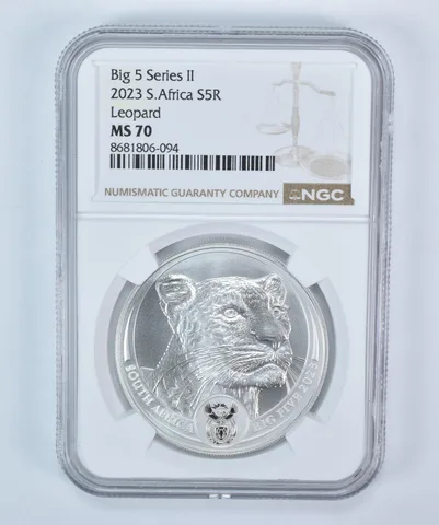 2023 South Africa 5 Rand Silver Big 5 Series II Leopard 1 Oz MS70 NGC
