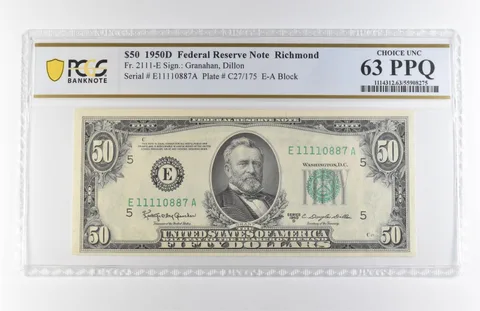 1950 D $50 Richmond VA FRN Fr#2111-E Choice Unc 63 PPQ PCGS *7903