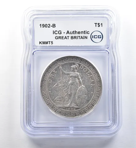 1902 B Great Britain Silver Trade Dollar KM#T5 Authentic ICG *2583