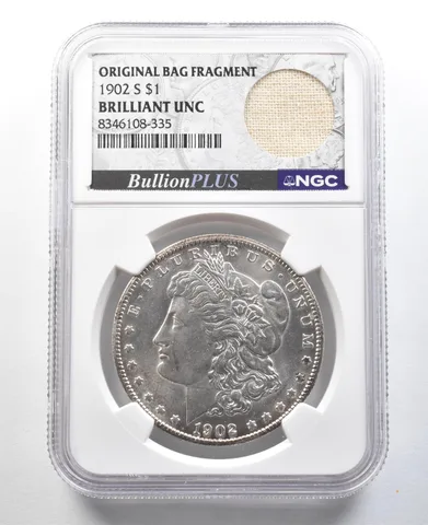 1902-S Morgan Silver Dollar Original Bag Fragment BU NGC *3366