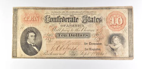 1861 $10 Confederate States Of America T-24 Large Note *8558
