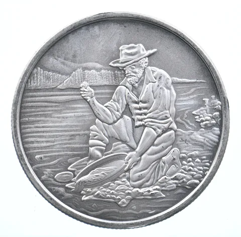 VINTAGE Art Bar/Round American Prospector 1 Oz. .999 Silver One Troy Ounce *818