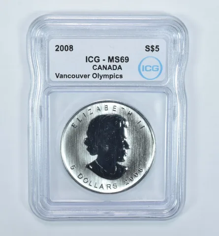2008 Canada 5 Dollars Silver Maple Leaf Vancouver Olympics MS69 ICG