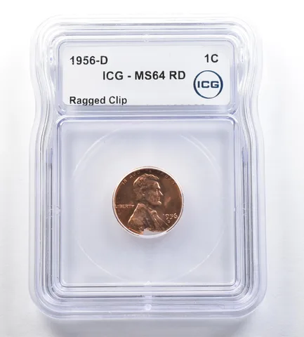1956-D Lincoln Wheat Cent Mint Error Ragged Clip MS64 RD ICG *7192
