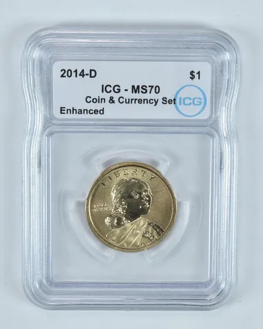 2014-D Sacagawea $1 Coin & Currency Set Enhanced MS70 ICG
