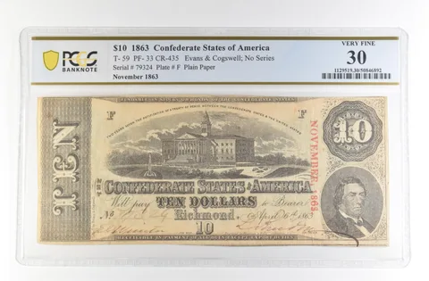 1863 $10 Confederate States Large Note T-59 PF-33 CR-435 VF 30 PCGS *4165