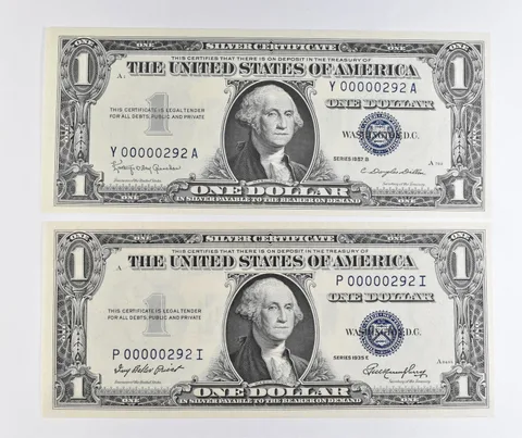 Lot (2) Matching Low Serial Numbers 1935 E/1957 B $1 Silver Certificate *1718