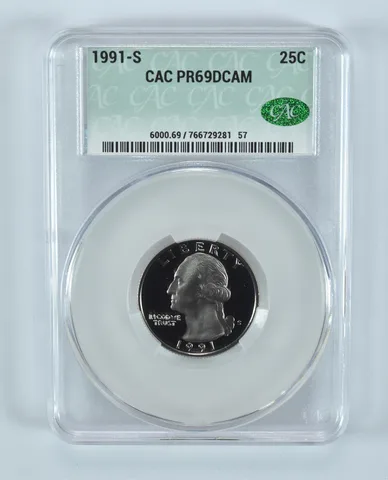 1991-S Washington Quarter PR69 DCAM CAC CACg
