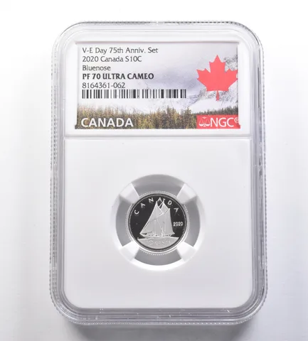 2020 Canada 10 Cents Silver V-E Day 75th Anniversary Set Bluenose PF70 NGC *7072