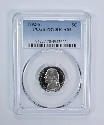 1992-S Jefferson Nickel PR70 DCAM PCGS Blue Label