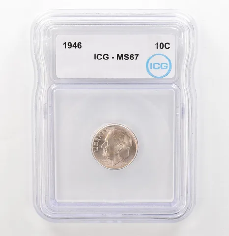 1946 Roosevelt Dime MS67 ICG Beautiful Tone Reverse *3912