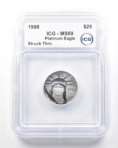 1998 $25 American Platinum Eagle Struck Thru 1/4 Oz Platinum MS69 ICG a2232