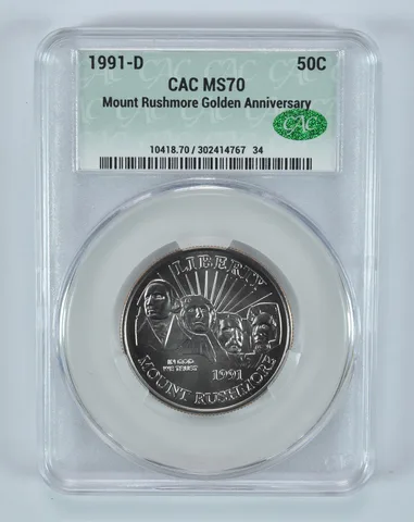 1991-D Mount Rushmore Commemorative Half Dollar MS70 CAC CACg