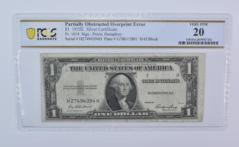 1935 E $1 Silver Certificate Fr#1614 Obstructed Overprint Error VF20 PCGS *8101