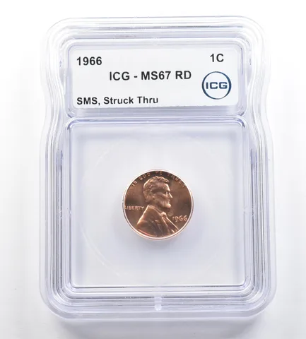 1966 Lincoln Memorial Cent SMS Mint Error Struck Thru MS67 RD ICG *7310
