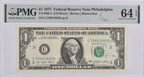 $1 1977 FRN Philadelphia, PA Fr#1909-C PMG Choice Unc 64 EPQ