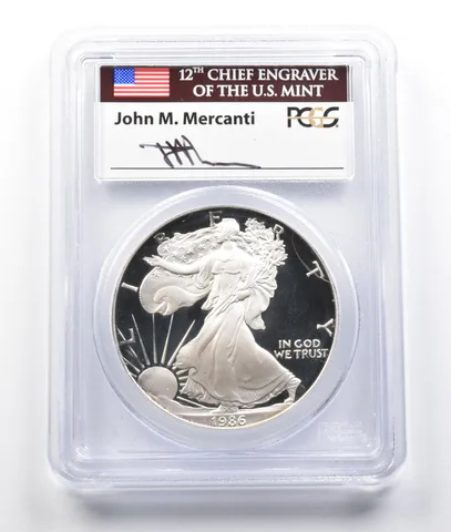 PR70 DCAM 1986-S American Silver Eagle Mercanti Signed PCGS a8121