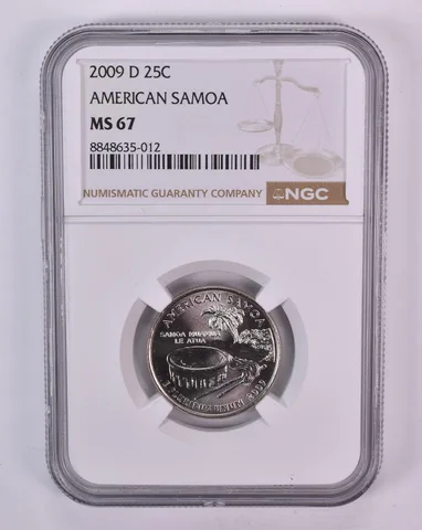2009-D Washington State Quarter American Samoa MS67 NGC Brown Label